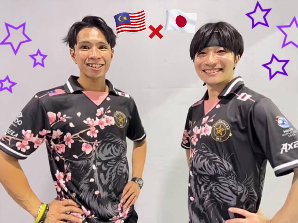 ごなっす🦁‼️
✨WORLD CUP NEWS✨

今日のHADO2on2に
🇯🇵57☆TOKYOのKODAIくんと
🇲🇾マレーシア代表のVINCENT選手が
チームを組んで参戦します‼️

チーム名は…「STAR BREAKER MJ」💫❗️
ユニフォームも特別版✨

頑張るぞー୧🦁୨ 応援してねっ📣
#HADO