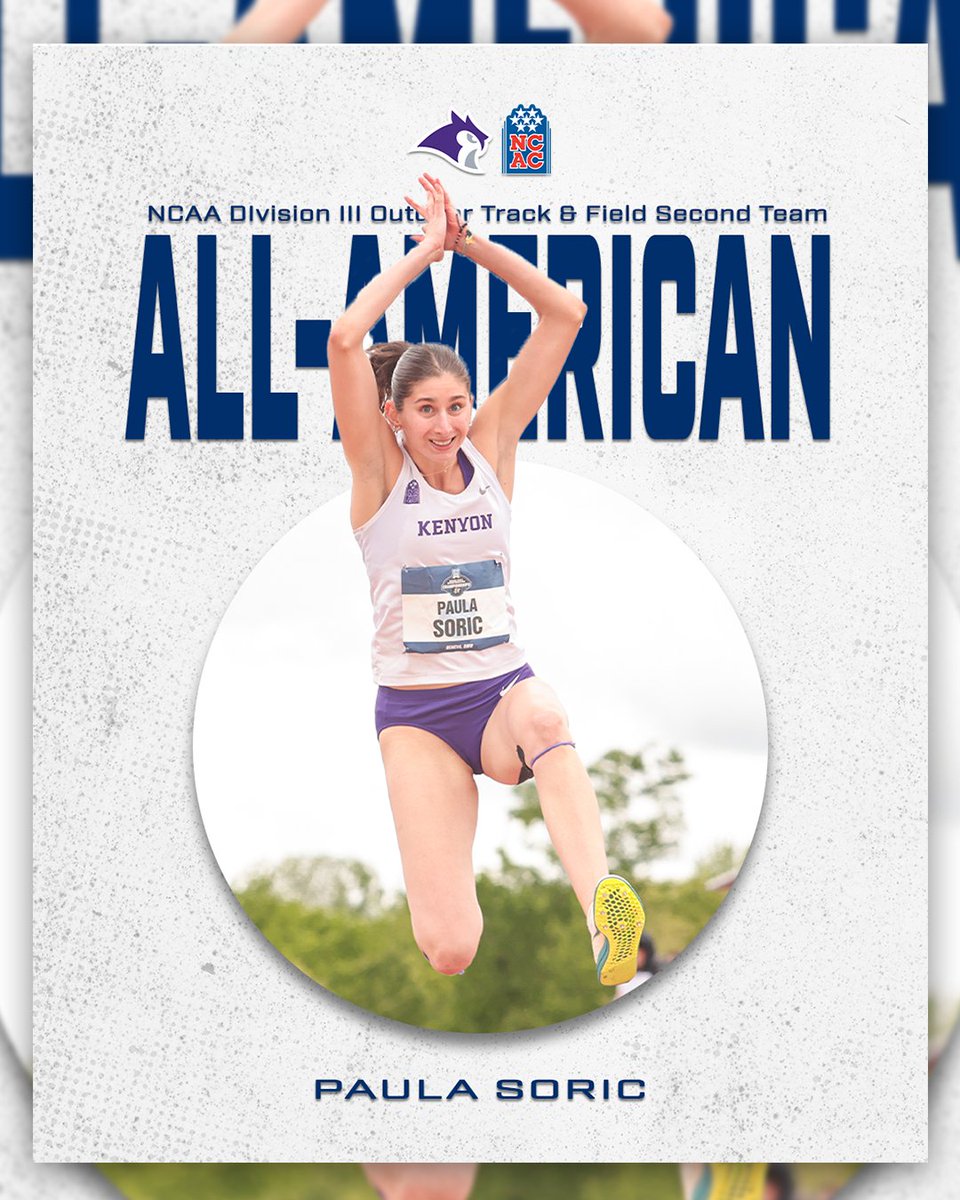 NCAC (@ncac) on Twitter photo 🚨 All-American Alert 🚨
Congratulations to <a href="/KenyonSports/">Kenyon Sports</a>' Paula Soric on earning Second-Team All-America honors at the 2025 <a href="/NCAADIII/">NCAA Division III</a> Outdoor T&F Championships! #NCACPride 🚨 All-American Alert 🚨
Congratulations to <a href="/KenyonSports/">Kenyon Sports</a>' Paula Soric on earning Second-Team All-America honors at the 2025 <a href="/NCAADIII/">NCAA Division III</a> Outdoor T&F Championships! #NCACPride