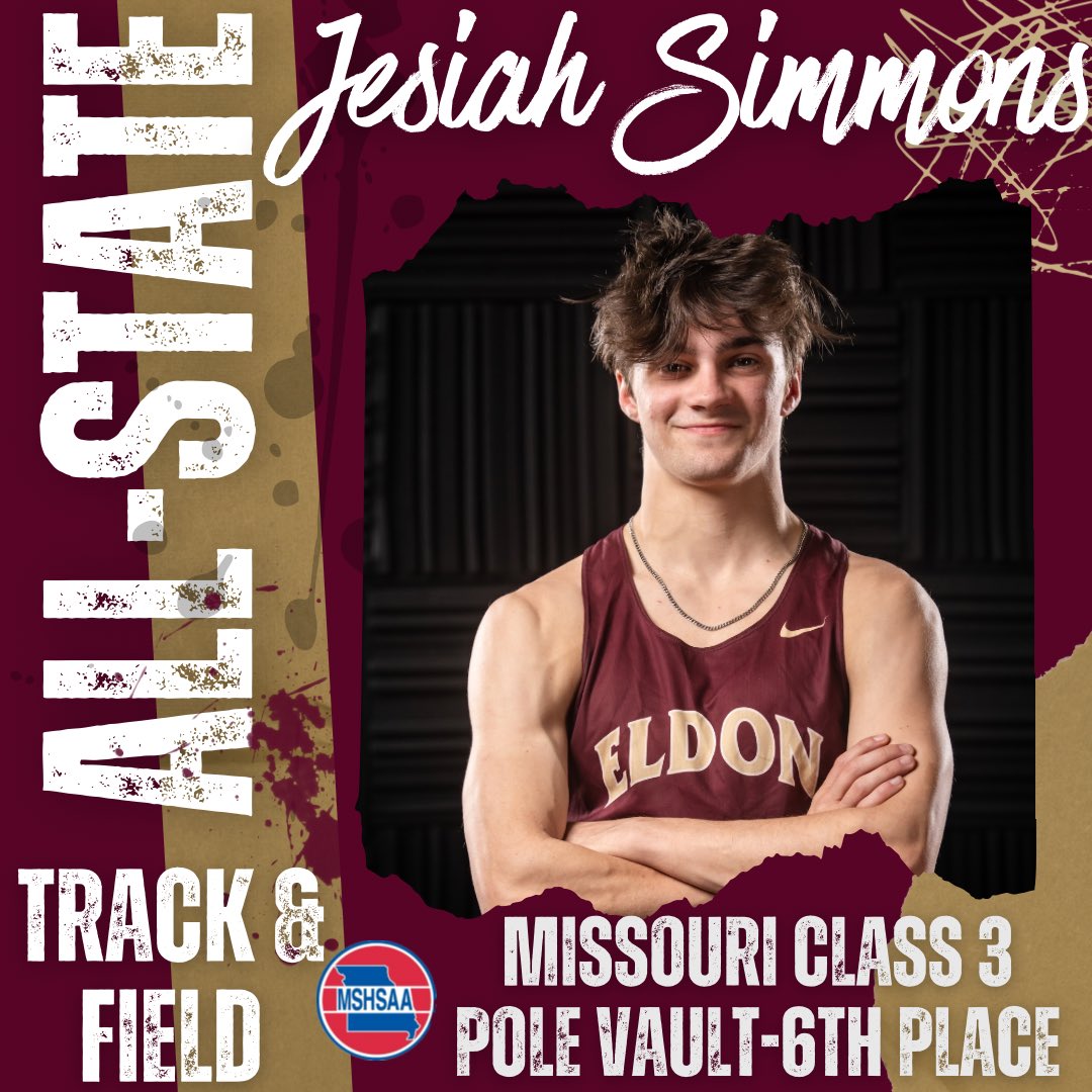 Congratulations to Jesiah Simmons for taking 6th place in pole vault at the 2025 MSHSAA State Track and Field meet! Jesiah vaulted 4.13 meters to earn all-state honors! #MustangMade