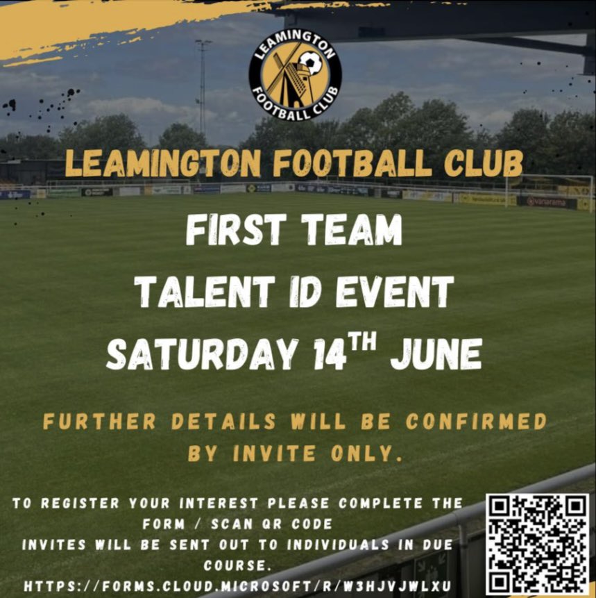 First Team Talent ID Event 

✅ Professional Academy background or step 1 - 4 experience ? 

Applications via the form please, no CVs will be accepted, and the event is invite only. 

📩 Invites will be sent out week beginning 2nd June. 

<a href="/FreeAgentsFC/">Free Agent Showcase</a> 
<a href="/NonLeagueGuys/">The Non League Promoters</a>