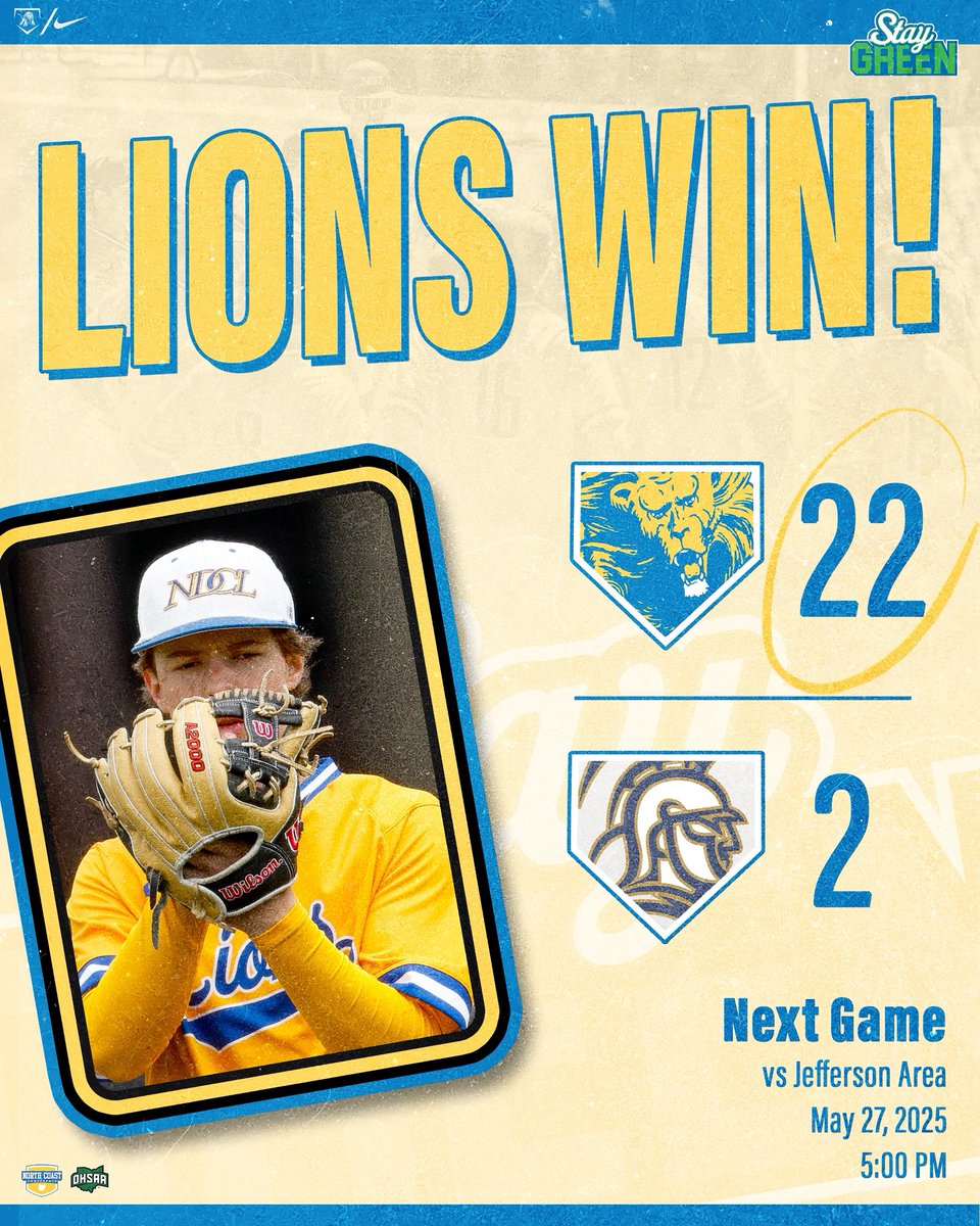 NDCL Baseball (@ndcl_baseball) on Twitter photo On to Districts! Lions win big in their Sectional Final matchup versus Conneaut 22-2 🦁
Lions are scheduled to play Jefferson Area in their District Semi-Final game on Tuesday May 7. First pitch set for 5:00 PM!
<a href="/NDCLathletics/">NDCL Athletics</a>
#WeAreNDCL | #StayGreen🟢 On to Districts! Lions win big in their Sectional Final matchup versus Conneaut 22-2 🦁
Lions are scheduled to play Jefferson Area in their District Semi-Final game on Tuesday May 7. First pitch set for 5:00 PM!
<a href="/NDCLathletics/">NDCL Athletics</a>
#WeAreNDCL | #StayGreen🟢