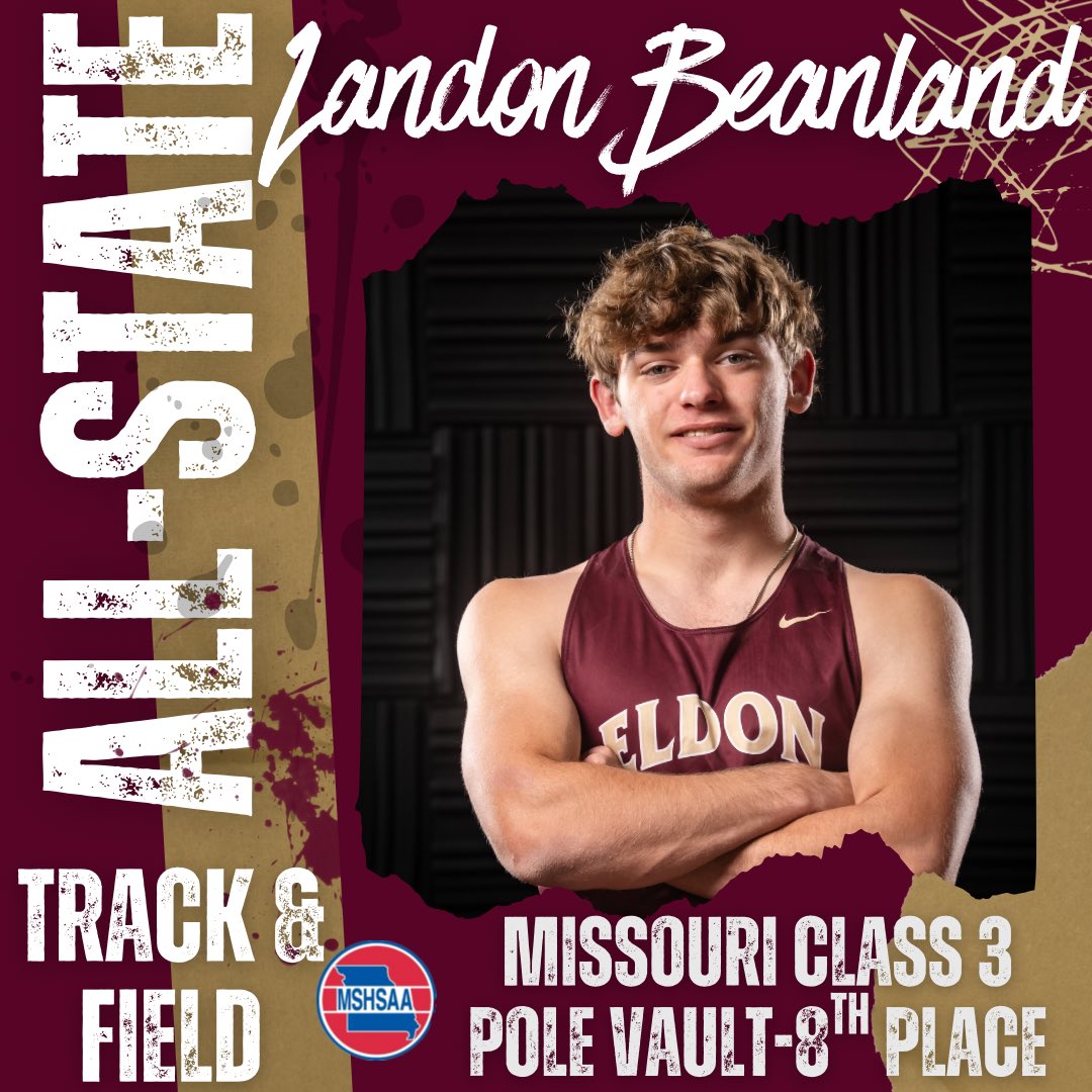 Congratulations to Landon Beanland for taking 8th place in pole vault at the 2025 MSHSAA State Track and Field meet! Landon vaulted 4.06 meters to earn all-state honors! #MustangMade