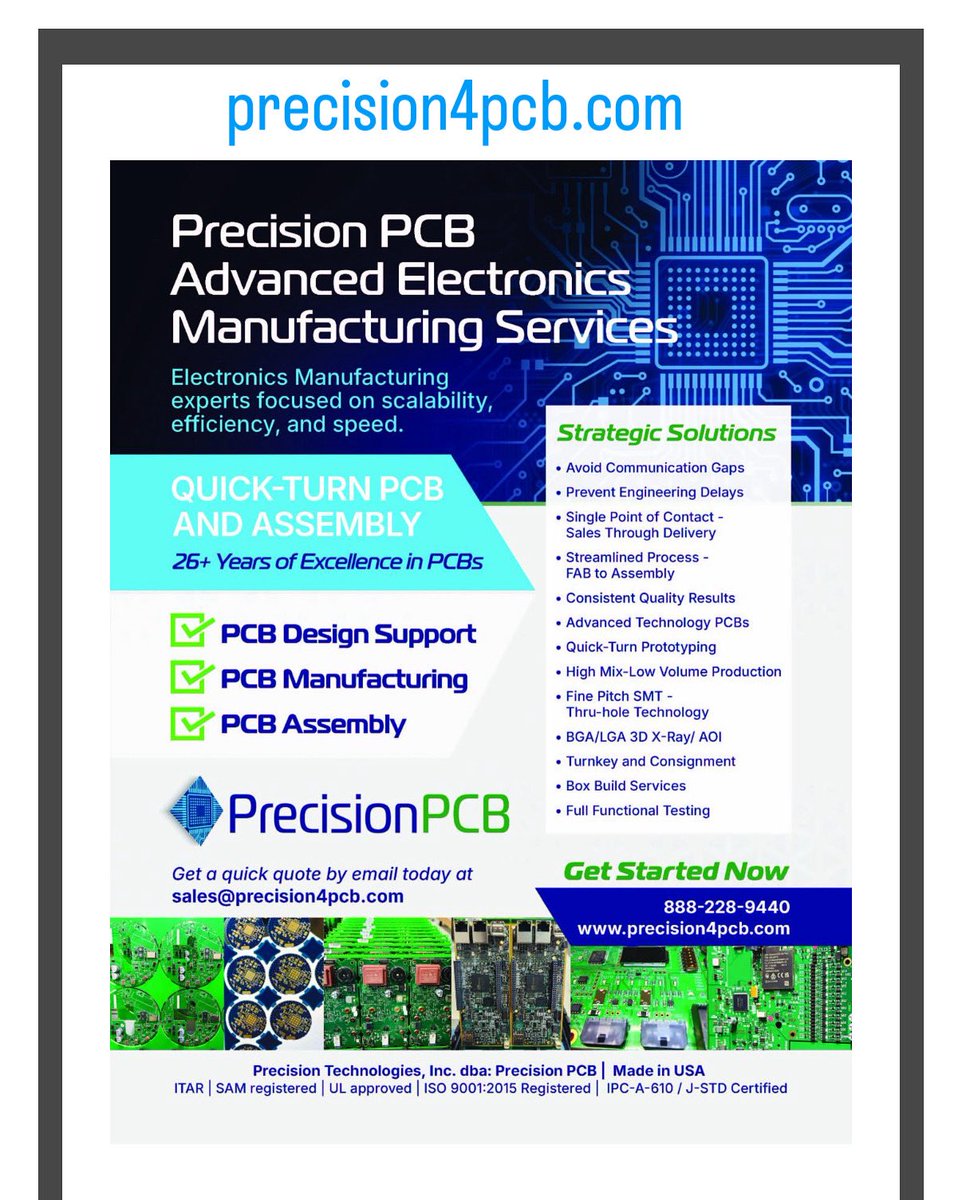 precision4pcb's tweet image. Quick Turn PCB Fabrication and Assembly Services make in USA to avoid tariffs. #pcbdesign #pcbassembly #electronicsmanufacturing #electronics