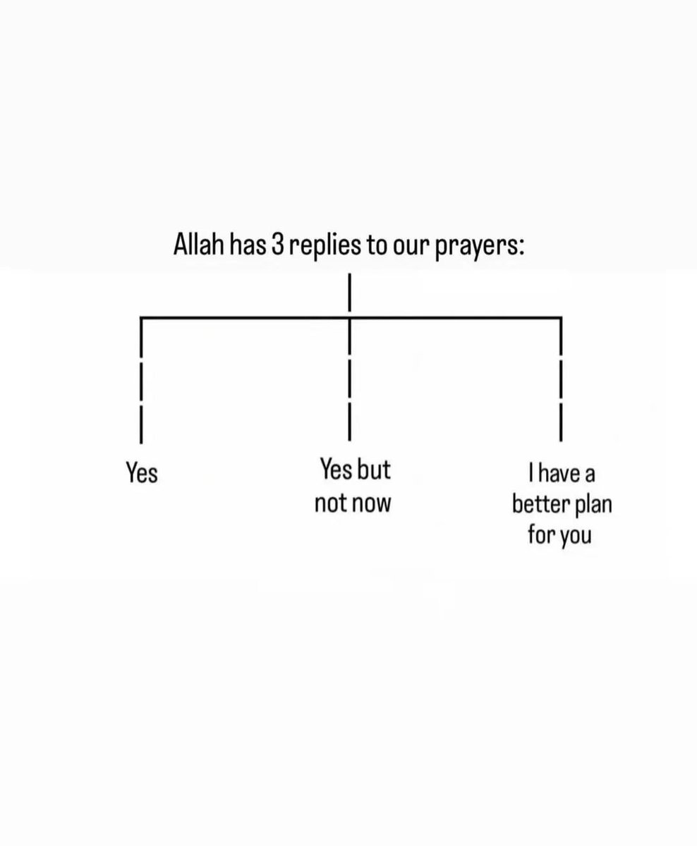 Allah always has three replies to our prayers.