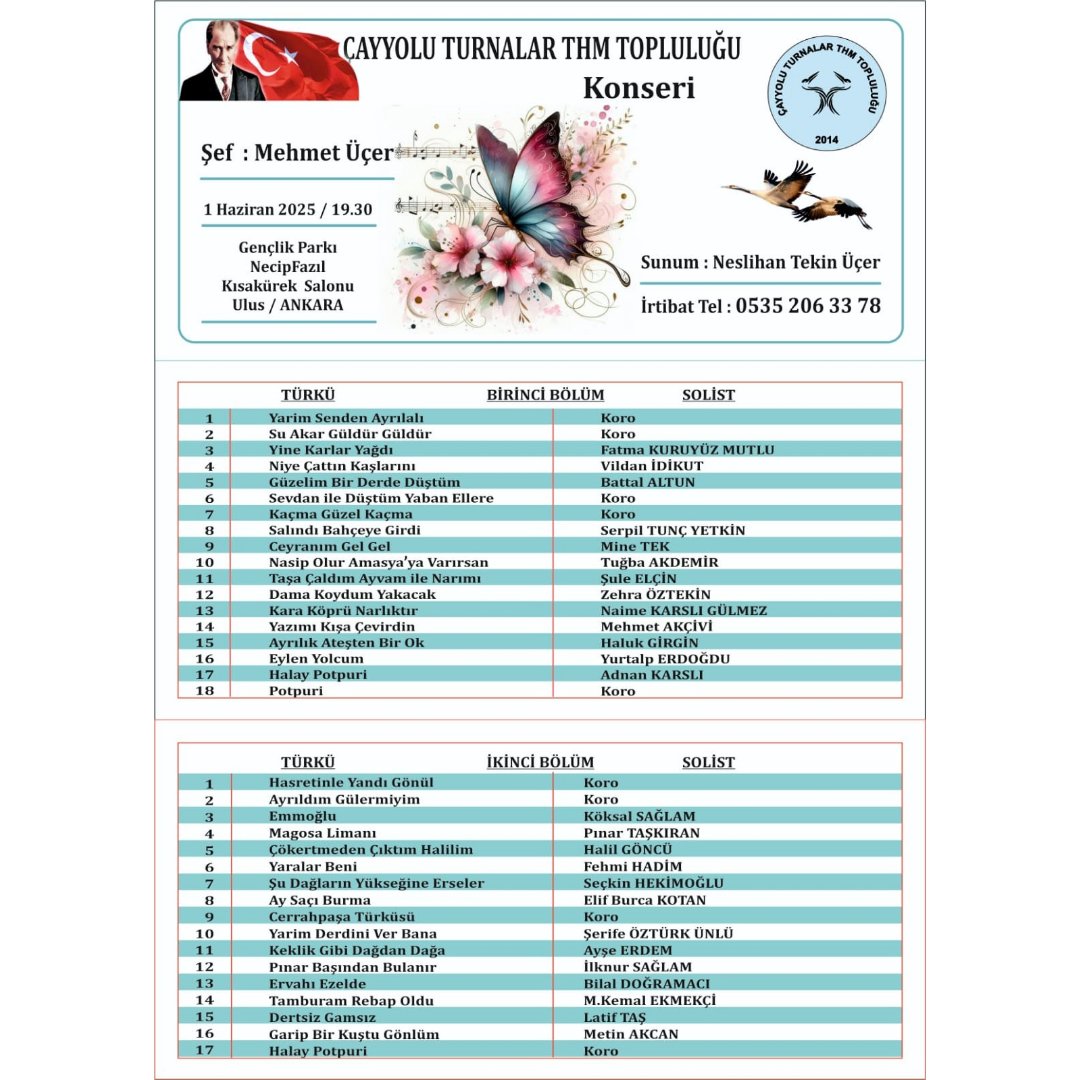 ekip's tweet photo. Sevgili dostlar,
1 Haziran Pazar günü akşamı  ÇAYYOLU TURNALAR THM TOPLULUĞUNUN sezon sonu konseri olacaktır.
Türkü severleri konserimize bekliyoruz.
Tarih: 01 Haziran 2025 Pazar 19:30
Yer:Gençlik Parkı, Necip Fazıl Kısakürek Konser Salonu 
Ulus Metro istasyonu
#konser #türkü https://t.co/FqiEtTYy7z