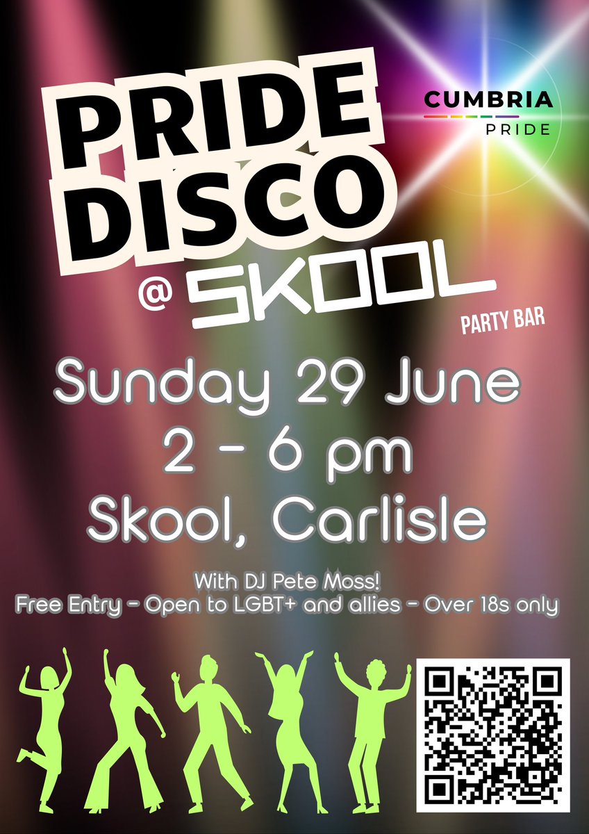 Join the fabulous DJ Pete Moss for an afternoon full of LGBT+ anthems to celebrate Pride month 🏳️‍🌈🏳️‍⚧️

🗓️ Sunday 29 June 2025

⏰ 2 – 6 PM

📍 SKOOL, Carlisle

🆓 Free entry

Over 18s only - everyone welcome! Grab your friends, get your glitter, &amp; let’s turn up the pride! 🏳️‍🌈🏳️‍⚧️