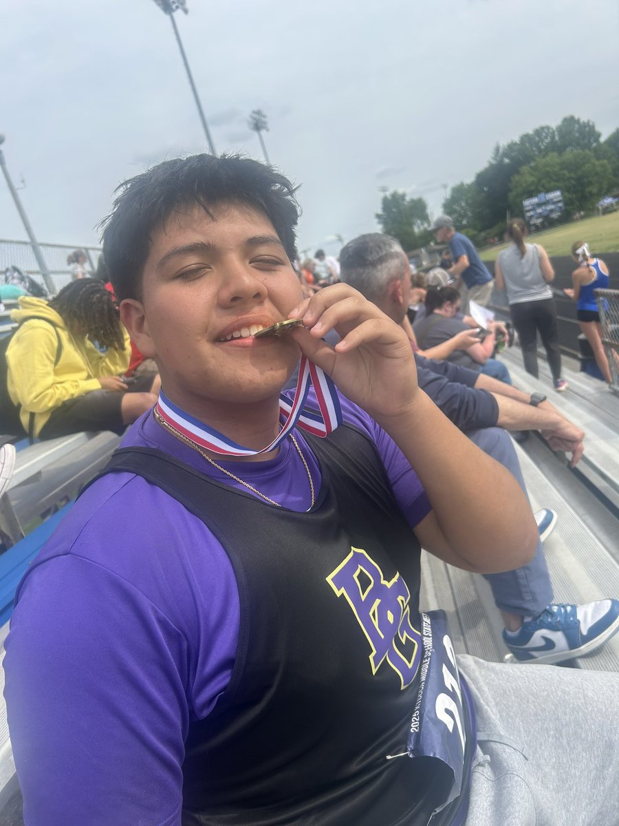 Hiram Hernandez throws 42-1.5 in the Shot Put to place 5th at the MS State Meet! Izek Reed placed 20th at State as well. This was first year throwing for each of these guys!