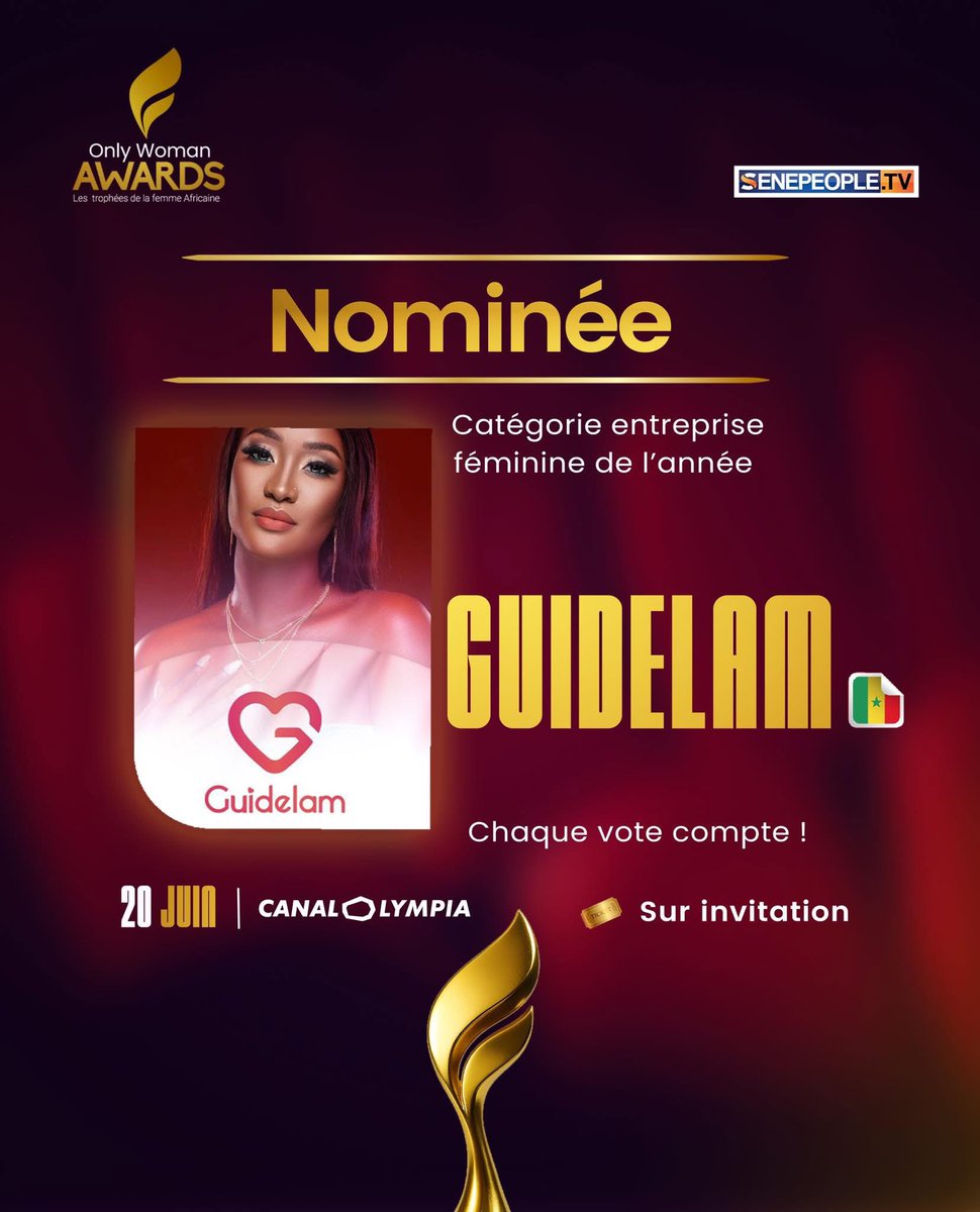 ✨ Grande nouvelle ! ✨
Les votes pour les Only Woman Awards 2025 sont ouverts et j’ai l’immense joie de vous annoncer que ma boutique GUIDELAM est nominée dans la catégorie “Entreprise Féminine” 💃🏽👙

🗳️ Votez pour moi ici : strawpoll.com/7rnzVDBwDnO
✅ Le vote est 100% gratuit