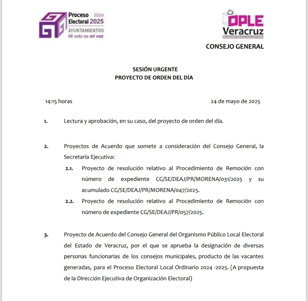 Marisol_OPLEVer's tweet photo. #SesiónEnVivo📺 En este momento nos encontramos  en la Sesión Urgente del Consejo General del @ople_Ver🗳

Sigue la transmisión en vivo ➡️ 
https://t.co/K1GJbBmlAy…

Comparto el orden del día  👇🗒️ https://t.co/EOjG5pROft