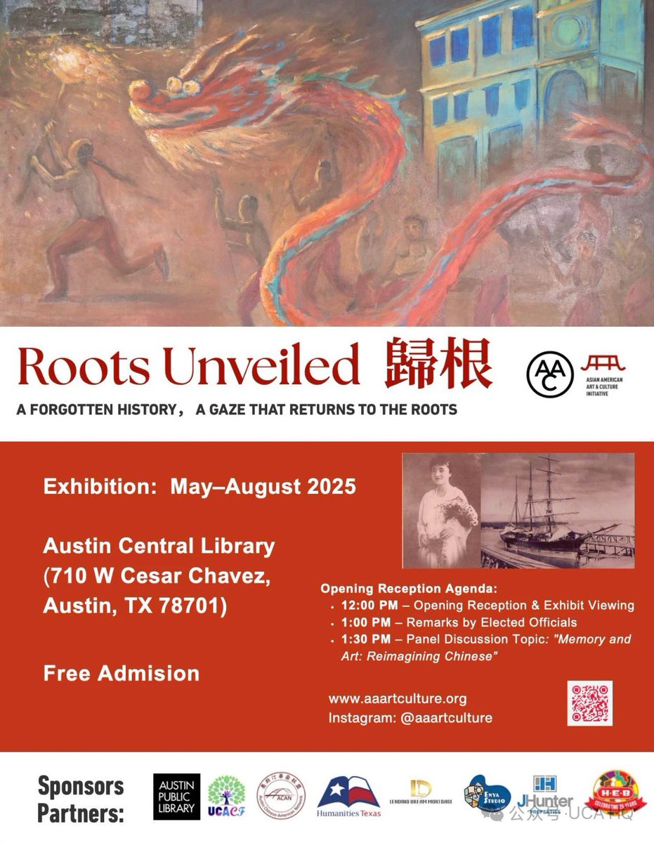 📣 Now Open! Roots Unveiled: Chinese American History 1783–1945
🗓 May 15–Aug 31 | 📍Austin Central Library | 🎟 Free
60+ artifacts, global artists, 71 community voices.
“This is American history.”
More: aaartculture.org
#RootsUnveiled #AAPIHeritage