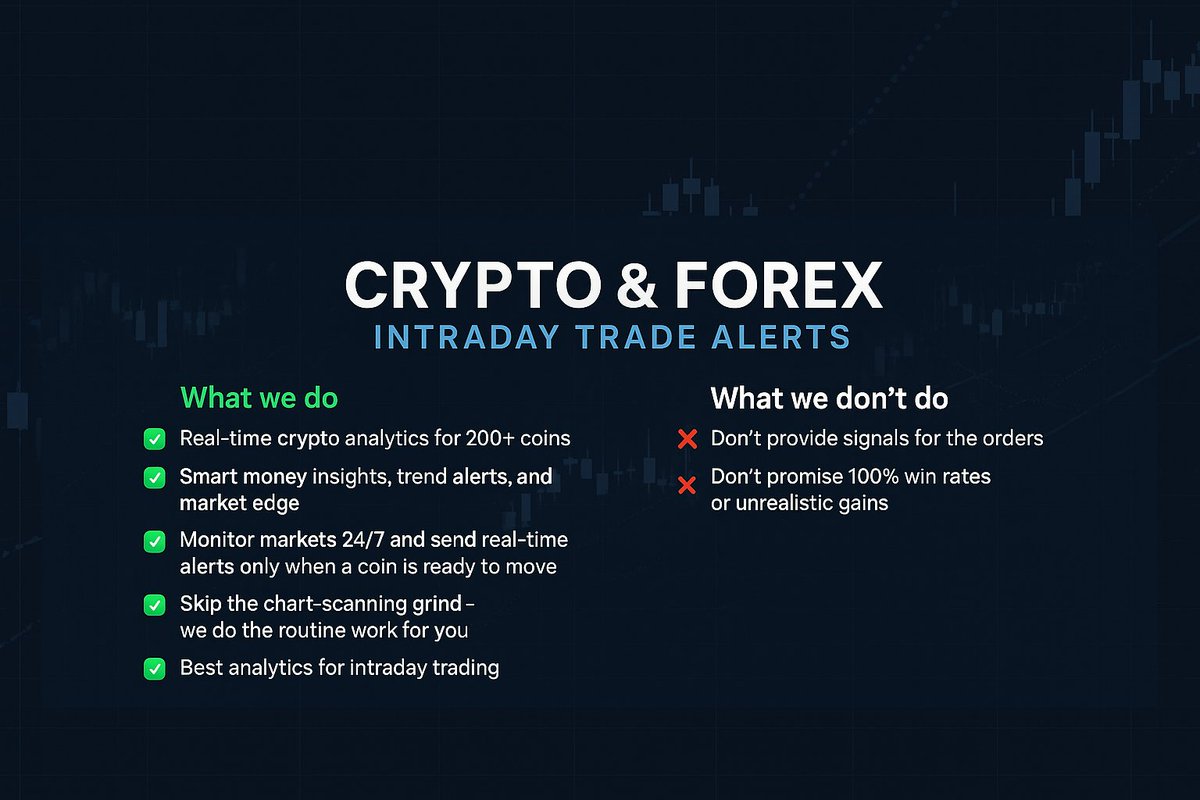 CryptoFXSAlerts's tweet photo. 🚀 Welcome to Crypto &amp; Forex | Intraday Trade Alerts! Get real-time crypto analytics for 200+ coins, smart money insights, and 24/7 monitoring for intraday moves.  Follow for expert trading insights! #CryptoTrading #IntradayAlerts #MarketInsights #Traders #CryptoCommunity https://t.co/yxb58yLM7m