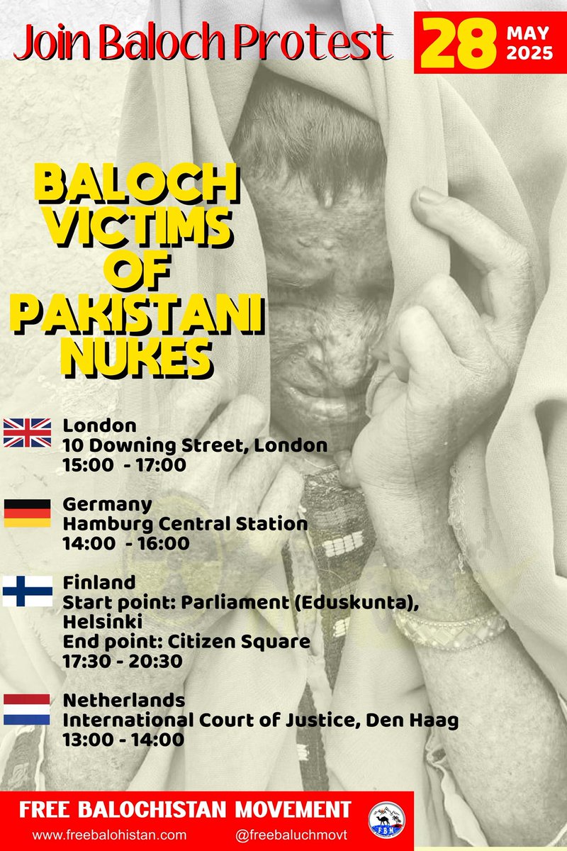 Join our protests in the UK, Germany, Finland and the Netherlands on 28 May 2025. Click on image to see venue details and timing for protests.

#DestroyPakistanNukes