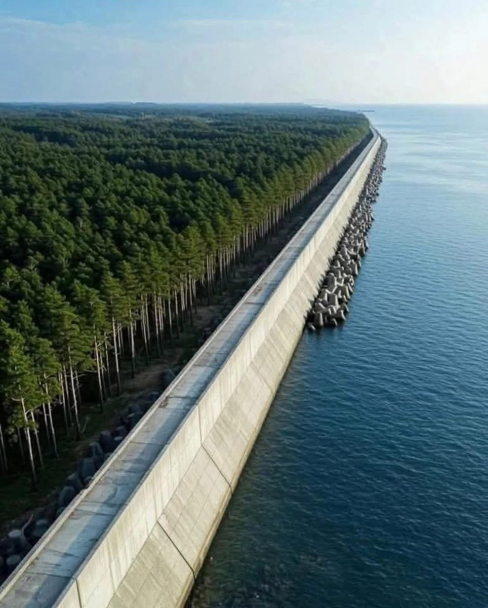 Este enorme muro de 12.5 metros de altura se encuentra en Japón y fue construido exclusivamente para un tsunami. Se construyó después del desastre de 2011 y tiene 395 km. de largo. 

La construcción puede resistir el impacto de una enorme ola de 16 millones de toneladas de agua e