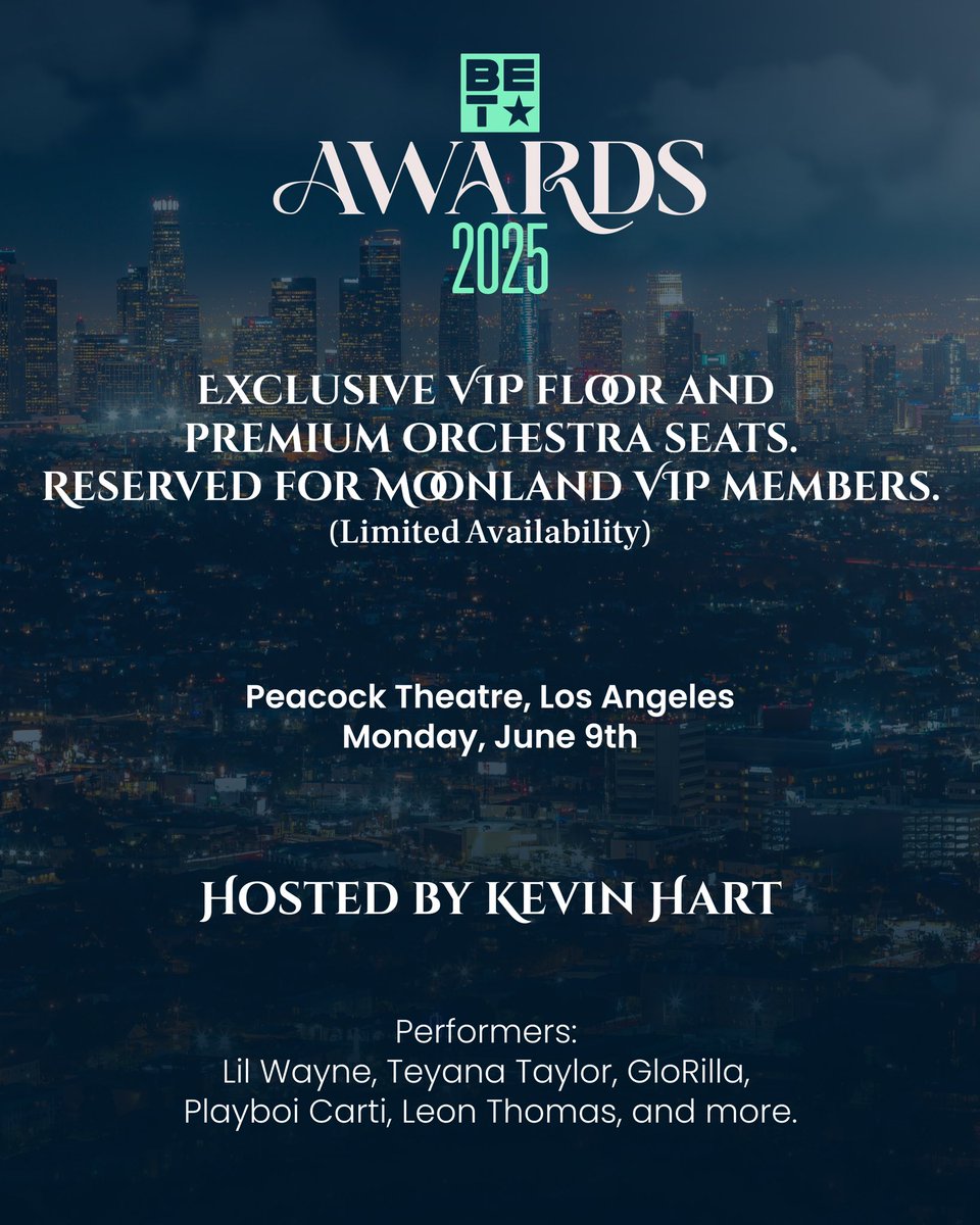 Lil Wayne, Teyana Taylor, Playboi Carti, GloRilla, and more — all hitting the BET Awards 2025 stage. We have limited availability for our members. Inquiry now. 📩 info@moonlandvip.com 

#BetAwards #BetAwards2025