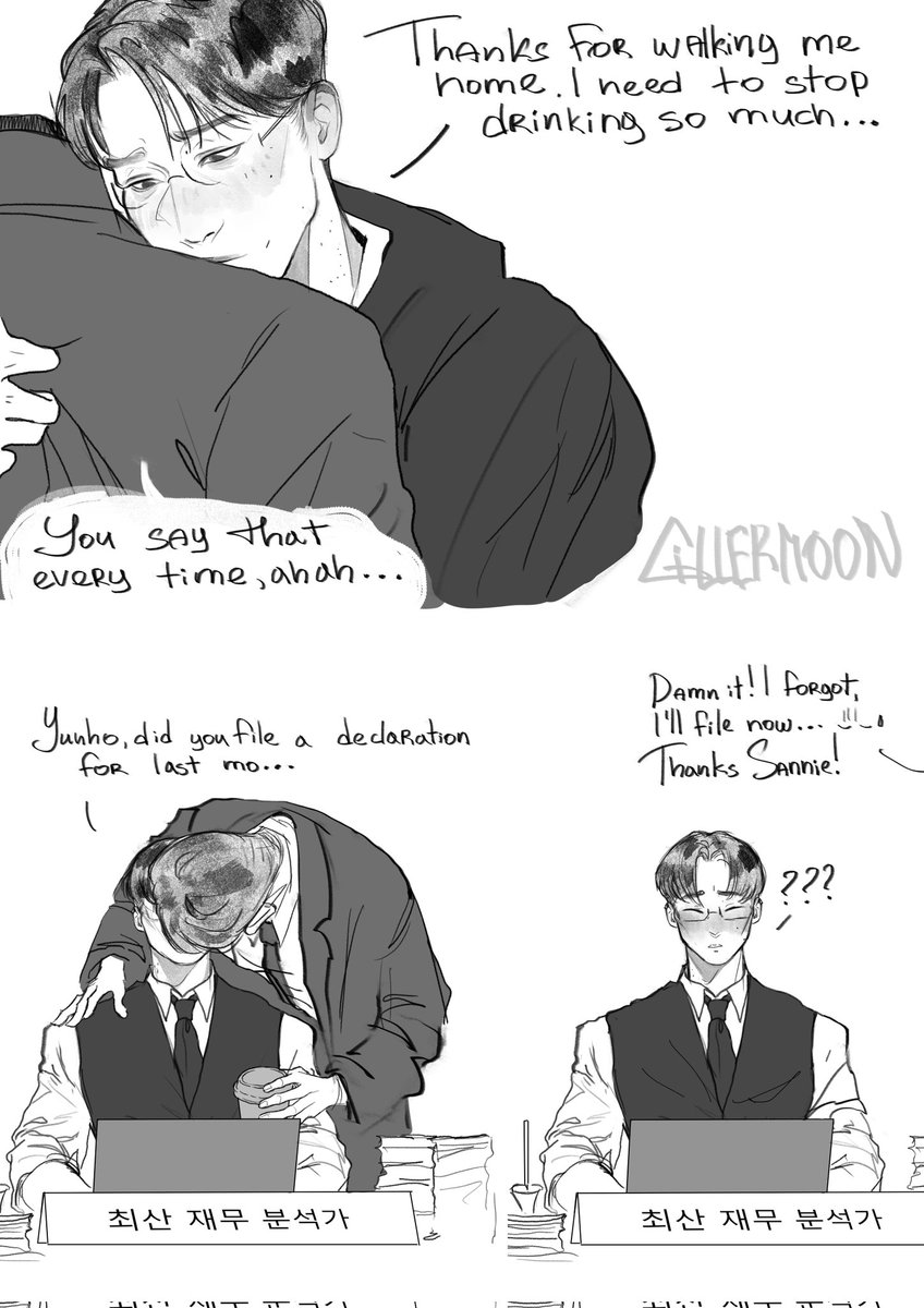 g1llermoon's tweet image. Small sketches on my bestie office AU @velermmart
Yunsxn nation wake up