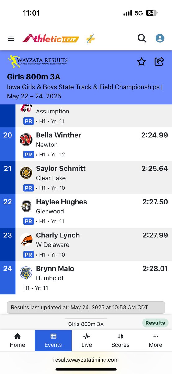 Saylor Schmitt runs a lifetime best 800m at the State Meet!  Great race, Saylor!