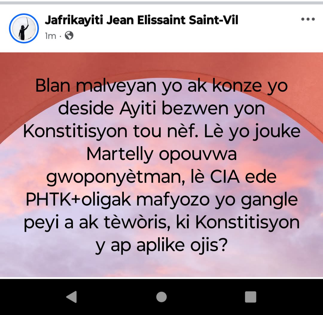 Jafrikayiti (@jafrikayiti) on Twitter photo Konstitisyon pèp souvenir pa p janm ka sòti nan zantray okipasyon <a href="/SolQuebecHaiti/">Solidarité Québec-Haïti</a> <a href="/ErityeDesalin/">Eritye Papa Desalin</a> <a href="/manzechou/">Manzè CHOUBLAK</a> <a href="/Ayibopost/">AyiboPost</a> <a href="/FlanboV/">Flanbo verite</a> <a href="/JeanJacquesDes7/">Jean Jacques Dessalines 🇭🇹🇵🇸🇳🇪🇲🇱🇧🇫🇨🇺</a> <a href="/dbienaime/">Daughter of Desalin</a> <a href="/EtantDupain/">ED</a> <a href="/EDanticat/">Edwidge Danticat</a> <a href="/bastienkebert20/">Bastien Kebert Haiti</a> <a href="/GibszZZz/">Gilbert Mirambeau Jr🇭🇹 #PwosèPetrocaribeA</a> <a href="/cheryjeanfils/">Jean Fils Chéry</a> <a href="/nouvelliste/">Le Nouvelliste</a> <a href="/Ezilidanto/">Èzili Dantò</a> <a href="/kadansenou/">revolisyon kadansenou.com</a> <a href="/mfbienaime/">Pitit Capois La Mort</a> <a href="/Laurejen/">Jennie-Laure Sully</a> Konstitisyon pèp souvenir pa p janm ka sòti nan zantray okipasyon <a href="/SolQuebecHaiti/">Solidarité Québec-Haïti</a> <a href="/ErityeDesalin/">Eritye Papa Desalin</a> <a href="/manzechou/">Manzè CHOUBLAK</a> <a href="/Ayibopost/">AyiboPost</a> <a href="/FlanboV/">Flanbo verite</a> <a href="/JeanJacquesDes7/">Jean Jacques Dessalines 🇭🇹🇵🇸🇳🇪🇲🇱🇧🇫🇨🇺</a> <a href="/dbienaime/">Daughter of Desalin</a> <a href="/EtantDupain/">ED</a> <a href="/EDanticat/">Edwidge Danticat</a> <a href="/bastienkebert20/">Bastien Kebert Haiti</a> <a href="/GibszZZz/">Gilbert Mirambeau Jr🇭🇹 #PwosèPetrocaribeA</a> <a href="/cheryjeanfils/">Jean Fils Chéry</a> <a href="/nouvelliste/">Le Nouvelliste</a> <a href="/Ezilidanto/">Èzili Dantò</a> <a href="/kadansenou/">revolisyon kadansenou.com</a> <a href="/mfbienaime/">Pitit Capois La Mort</a> <a href="/Laurejen/">Jennie-Laure Sully</a>