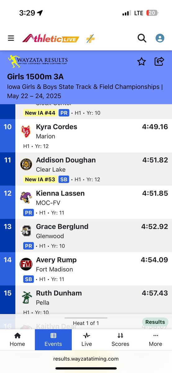 In her final laps as a Lion Addie Doughan runs a 9 second season best for an 11th place 1500m finish at the State Meet!