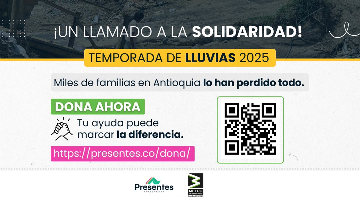 Hoy puedes ayudar a quienes más lo necesitan  🫶.

En articulación con <a href="/Presentesco/">Presentes</a>, nos sumamos a este llamado a la solidaridad 🤗, porque #CulturaMetro también es ser empáticos con quienes lo han perdido todo. 💛💚