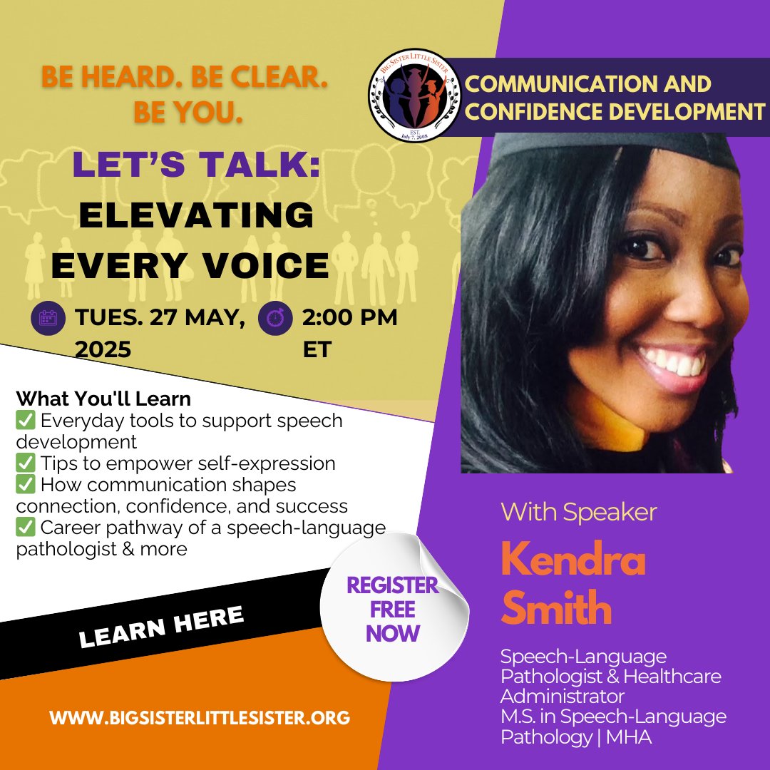 Official_BSLS's tweet photo. May is Better Hearing and Speech Month!

Join us for Let’s Talk, a special BSLS webinar featuring, Courtni Todd and Kendra Smith!

📅 Tuesday, May 27th | ⏰ 11:00 AM PT/1:00PM CT/2:00 PM ET | 📍 Zoom

Register now → https://t.co/eDFgabrvML

#BetterHearingAndSpeechMonth https://t.co/Tqiz0N7Ygc
