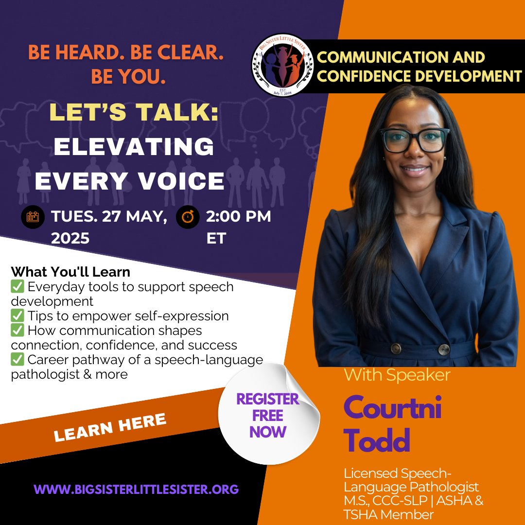 Official_BSLS's tweet photo. May is Better Hearing and Speech Month!

Join us for Let’s Talk, a special BSLS webinar featuring, Courtni Todd and Kendra Smith!

📅 Tuesday, May 27th | ⏰ 11:00 AM PT/1:00PM CT/2:00 PM ET | 📍 Zoom

Register now → https://t.co/eDFgabrvML

#BetterHearingAndSpeechMonth https://t.co/Tqiz0N7Ygc