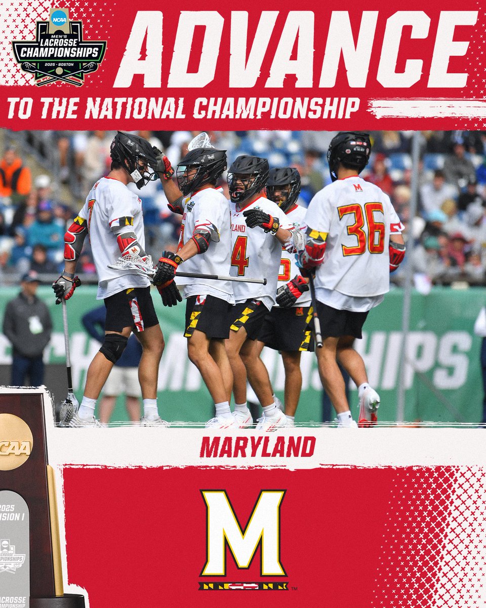 NCAA Lacrosse (@ncaalax) on Twitter photo TERRAPIN TAKEOVER ๐ข
(2) <a href="/TerpsMLax/">Maryland Men's Lacrosse</a> defeats (6) Syracuse, 14-8, to advance to the 2025 DI Menโs National Lacrosse Championship.
#NCAAMLAX TERRAPIN TAKEOVER ๐ข
(2) <a href="/TerpsMLax/">Maryland Men's Lacrosse</a> defeats (6) Syracuse, 14-8, to advance to the 2025 DI Menโs National Lacrosse Championship.
#NCAAMLAX