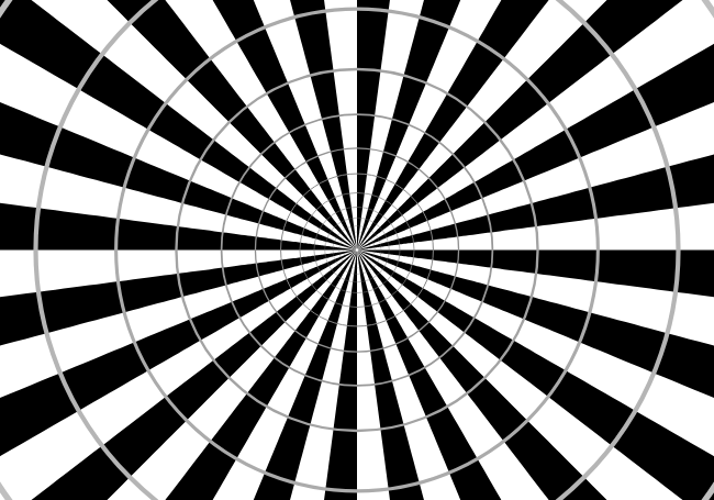 円は灰色ですが、中心を眺めているとだんだんカラフルに見えてきますね～？