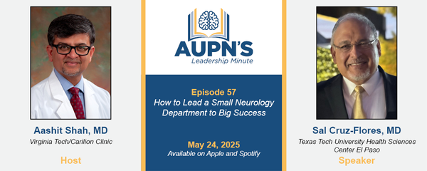Association of University Professors of Neurology (@aupn_leaders) on Twitter photo Leaders running a small academic department face unique challenges, and in our latest Leadership Minute episode, Dr. Sal Cruz-Flores (<a href="/TTHealthElPaso/">Texas Tech Health El Paso</a>) and host Dr. Aashit Shah (<a href="/CarilionClinic/">Carilion Clinic</a>) share tips and insights on how to successfully lead a small department. Leaders running a small academic department face unique challenges, and in our latest Leadership Minute episode, Dr. Sal Cruz-Flores (<a href="/TTHealthElPaso/">Texas Tech Health El Paso</a>) and host Dr. Aashit Shah (<a href="/CarilionClinic/">Carilion Clinic</a>) share tips and insights on how to successfully lead a small department.