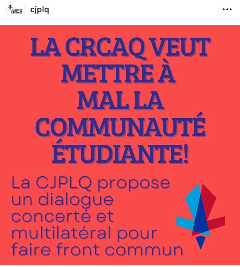 La Réplique (@repliquecaq) on Twitter photo Non, vous ne rêvez pas! 😳
L’aile jeunesse du Parti libéral défend les associations étudiantes après la sortie de la <a href="/Releve_CAQ/">Relève de la CAQ</a>.
Oui oui, la même qui a milité contre la grève de 2012! 😂🤦♂️ <a href="/CJ_PLQ/">Commission-Jeunesse</a> Non, vous ne rêvez pas! 😳
L’aile jeunesse du Parti libéral défend les associations étudiantes après la sortie de la <a href="/Releve_CAQ/">Relève de la CAQ</a>.
Oui oui, la même qui a milité contre la grève de 2012! 😂🤦♂️ <a href="/CJ_PLQ/">Commission-Jeunesse</a>