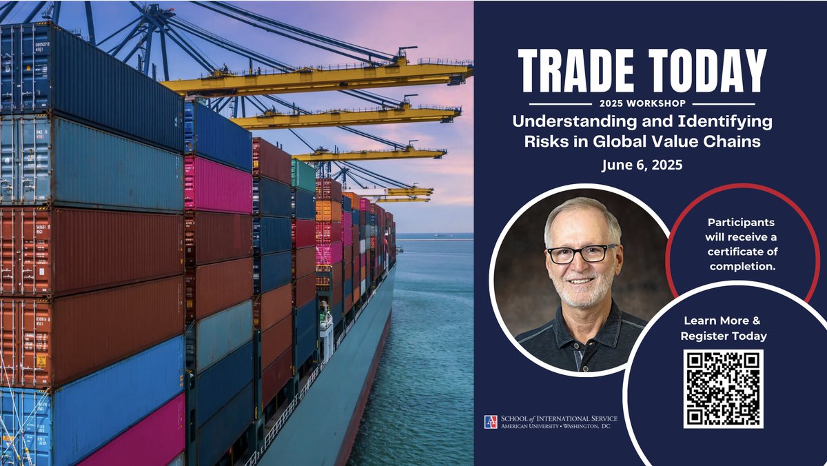 Register now for a one-day paid workshop led by SIS professor and former <a href="/wto/">WTO</a> chief economist <a href="/RBKoopman/">Robert Koopman</a>. 

📆 June 6 
⏰ 8:30 a.m.
📍School of International Service 

Sign up: american.catalog.instructure.com/browse/sis/tra…