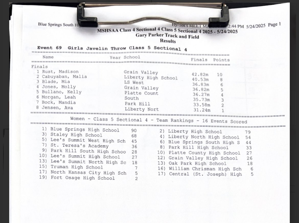 sectionals !
🎟️🥊
<a href="/2025Malia/">Malia Cabuyaban</a>  punches her ticket to State taking 🥈in the Javelin with a throw of 40.53m!!! 💪🔥