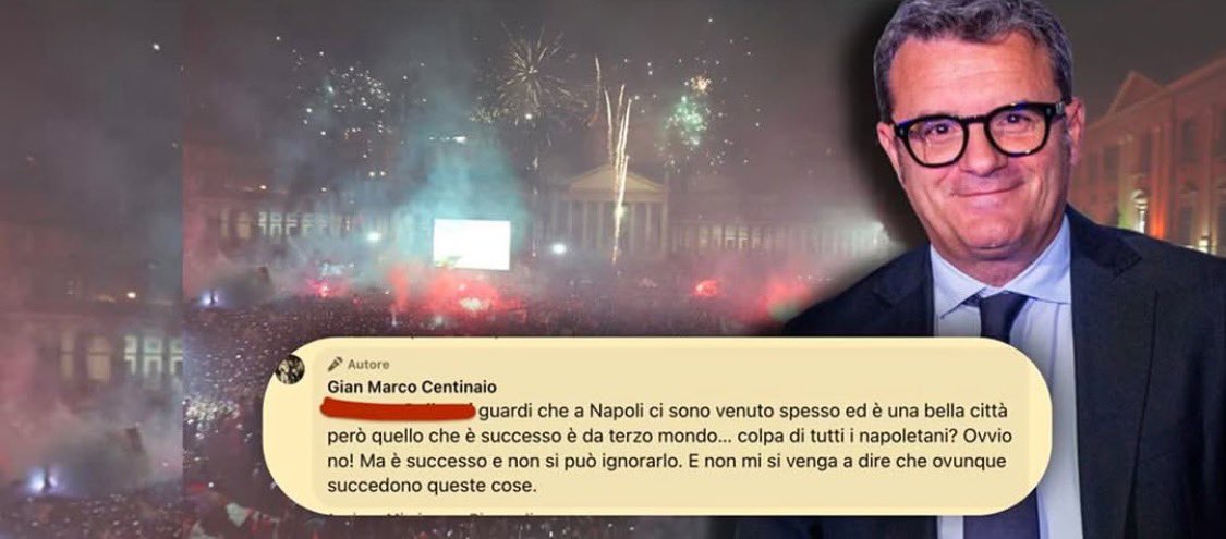 Frances99687883's tweet photo. Il vicepresidente del Senato #Centinaio si inventa “120 feriti fra aggressioni,rapine,pistole e coltelli..e per fortuna che hanno vinto..” a #Napoli per la festa #scudetto.Definisce ciò che (non) è successo “da terzo mondo”. E poi ci sono i meridionali che votano #Lega… https://t.co/DoPshL6PGA