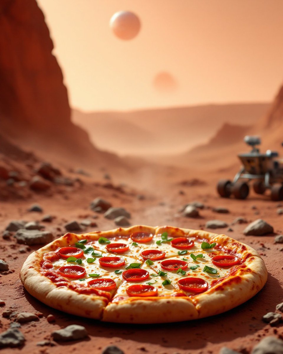 MagicShot_ai's tweet image. When your cravings are out of this world... literally. 🚀🍕
Behold the first slice ever served on the red planet — molten cheese, crispy crust, and zero gravity vibes.

Created with magicshot.ai — where imagination meets AI.
#PizzaOnMars #MagicshotAI #AIArt…