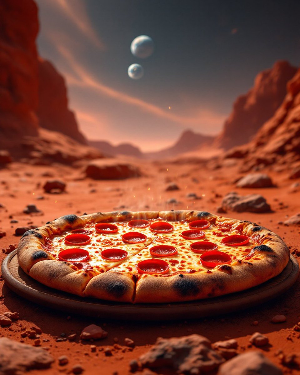 MagicShot_ai's tweet image. When your cravings are out of this world... literally. 🚀🍕
Behold the first slice ever served on the red planet — molten cheese, crispy crust, and zero gravity vibes.

Created with magicshot.ai — where imagination meets AI.
#PizzaOnMars #MagicshotAI #AIArt…