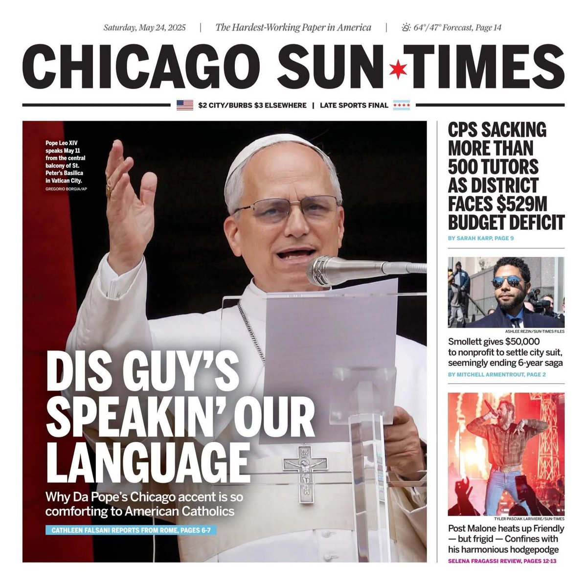 ChicagoLions's tweet image. “Dis guy’s speakin’ our language”
Cover (story) art, @Suntimes.
