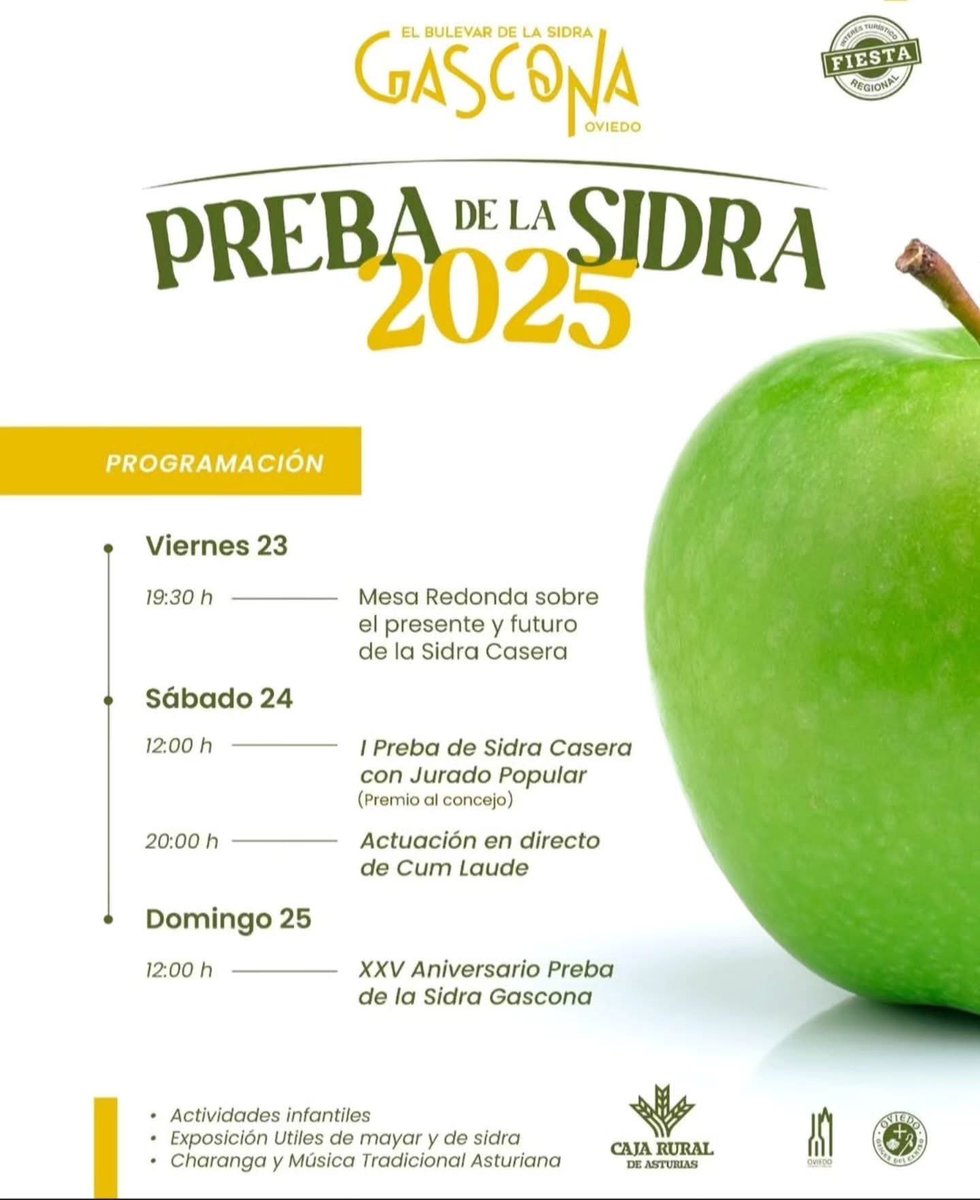➡️ <a href="/GaitasOviedo/">B.G.Ciudad de Oviedo</a> tará tocando 🎶 mañana nel “XXV Aniversariu Preba de la Sidra” 🍏 en #Gascona 

📅 25 Mayu
🕛 12:00h
📍Gascona #Uviéu 

#bandagaites #pipeband #gaita #bagpipe #Sidre #Preba #Asturies #mundogaita