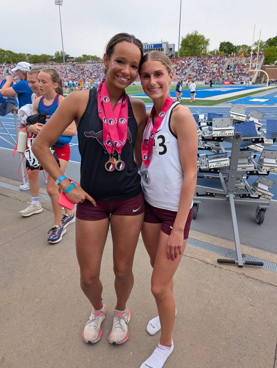 These two crushed it to finish the state meet for us.  Both set new school records and finish as state runner-up in their events.  Cali runs under 25 seconds in the 200 for the first time ever in 24.81 and Evelyn runs 4:38.20 to seal a trophy for the Stangs. Unbelievable efforts.