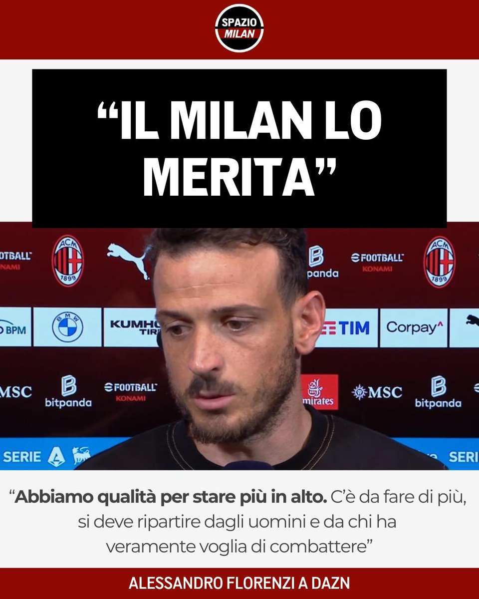 MilanSpazio's tweet photo. Parole di appartenenza quelle pronunciate da Alessandro Florenzi nel post partita di Milan-Monza 👏
Per il futuro non ci sono dubbi: "bisogna riportare il Milan dove compete" 💪
#ACMilan #MilanMonza #AlessandroFlorenzi #spaziomilan https://t.co/7fi9PUyZzU