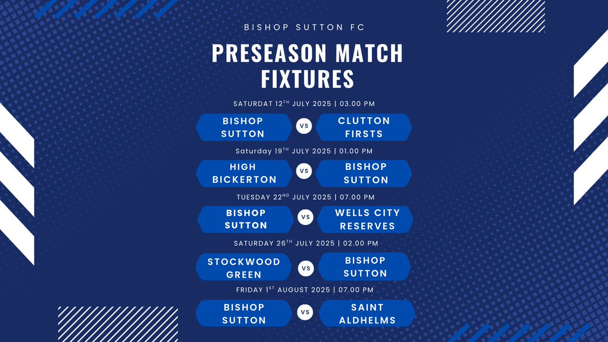 First team Pre-season fixture list