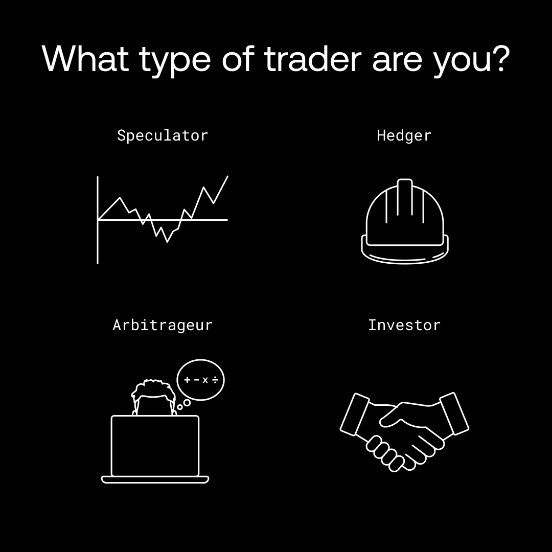 What's your style?

🧐 Speculator: Chasing short-term swings
👷 Hedger: Playing defense to protect assets
🧑‍💻 Arbitrageur: Thrives on price gaps
🤝 Investor: Eyes on the long game