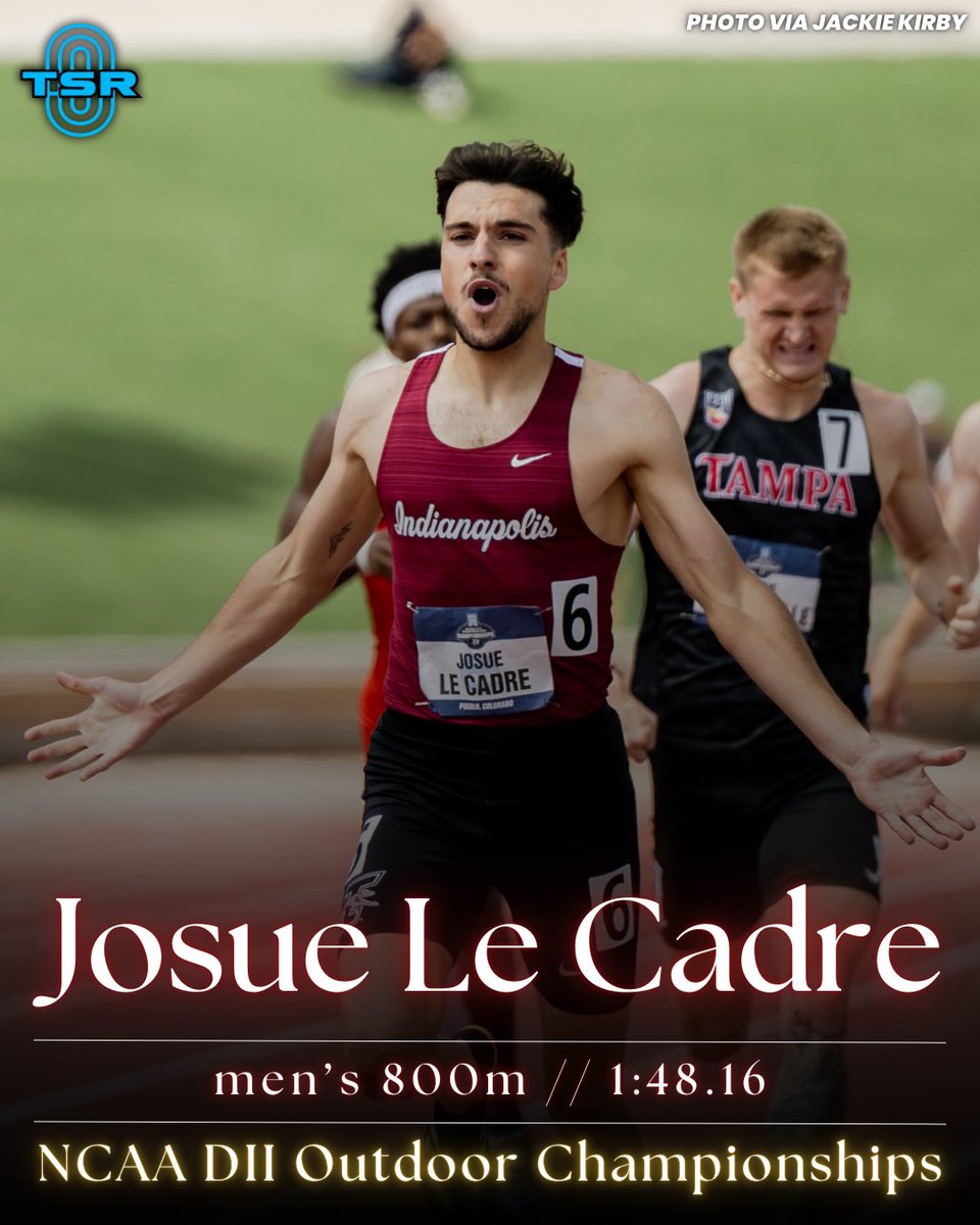 The Stride Report (@thestridereport) on Twitter photo LE CARDE FTW 🤝🤝
University of Indianapolis sophomore Josue Le Carde captured the men’s 800m title at the NCAA Division II Outdoor Championships, winning in 1:48.16 just months after finishing runner-up at NCAA Indoors!
Gabe McConville of <a href="/utampatrack/">Tampa Track</a> secured second in LE CARDE FTW 🤝🤝
University of Indianapolis sophomore Josue Le Carde captured the men’s 800m title at the NCAA Division II Outdoor Championships, winning in 1:48.16 just months after finishing runner-up at NCAA Indoors!
Gabe McConville of <a href="/utampatrack/">Tampa Track</a> secured second in