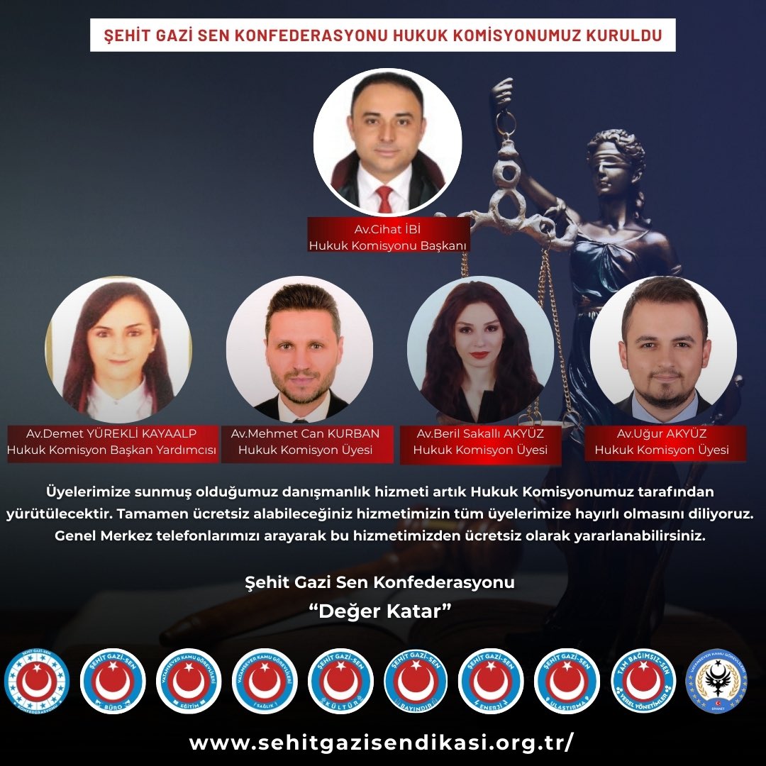 Üyelerimize sunmuş olduğumuz danışmanlık hizmeti artık Hukuk Komisyonumuz tarafından yürütülecektir. Tamamen ücretsiz alabileceğiniz hizmetimizin tüm üyelerimize hayırlı olmasını diliyoruz.

Genel Merkez telefonlarımızı arayarak bu hizmetimizden ücretsiz olarak