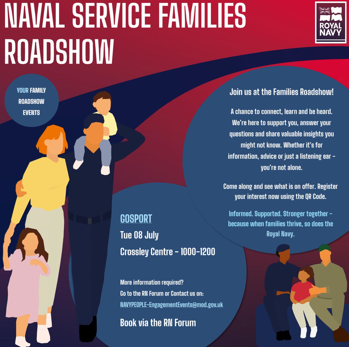 Royal Navy Family and People Support (@royalnavyfps) on Twitter photo Calling all Naval Service Families! ⚓️ - Gosport
Naval Service Families Roadshow. Whether you’re looking for information, advice or simply a listening ear, we’re here for you. Register your interest 📝
forum.royalnavy.mod.uk/topics/news-an…
#royalnavalfamilies #NavalFamilies #FamilyRoadshow Calling all Naval Service Families! ⚓️ - Gosport
Naval Service Families Roadshow. Whether you’re looking for information, advice or simply a listening ear, we’re here for you. Register your interest 📝
forum.royalnavy.mod.uk/topics/news-an…
#royalnavalfamilies #NavalFamilies #FamilyRoadshow