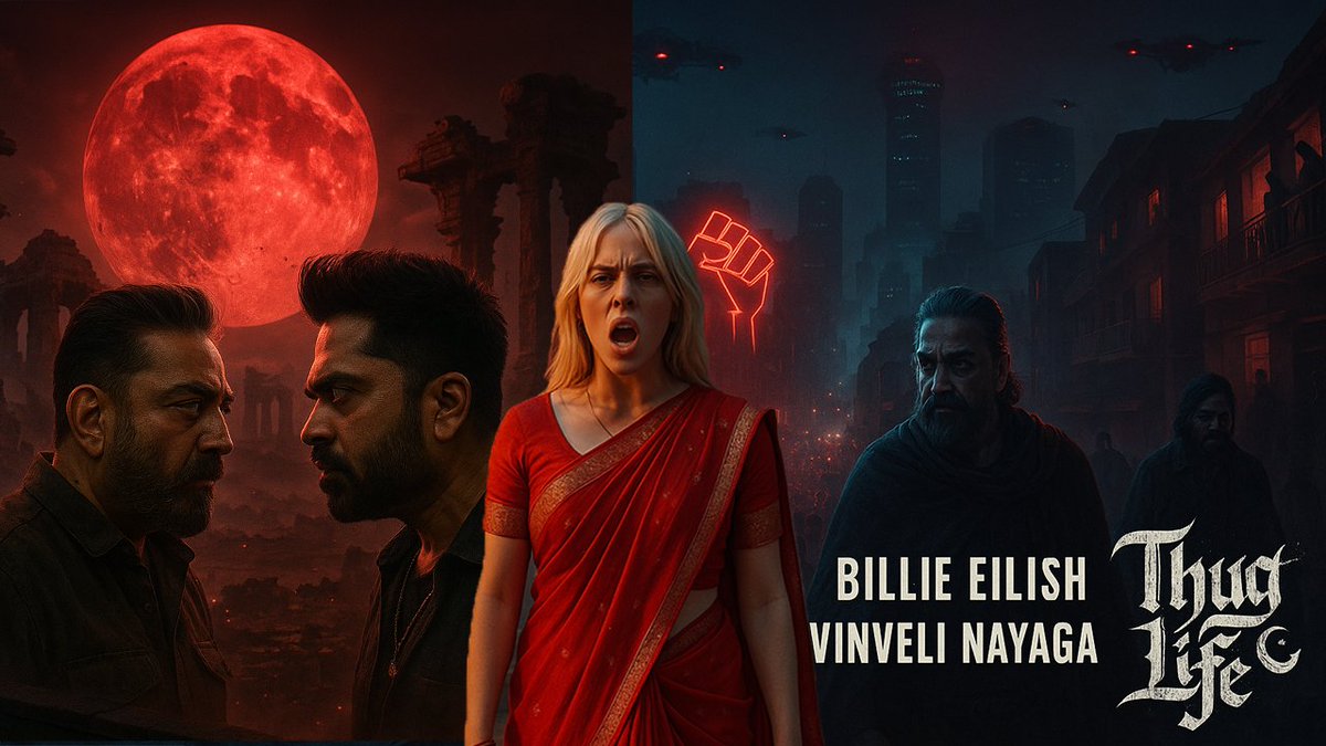 ArthifUtube's tweet photo. What if Billie Eilish sang in a Tamil sci-fi rebellion led by Kamal Haasan &amp; Silambarasan TR?

Vinveli Nayaga is an epic Tamil fusion with A.R. Rahman's magic! 
🔗 https://t.co/KFrmVfQXK5

#VinveliNayaga #ThugLife #KamalHaasan #STR #BillieEilish #ARRahman #TamilCinema https://t.co/LyrxxcmVnM