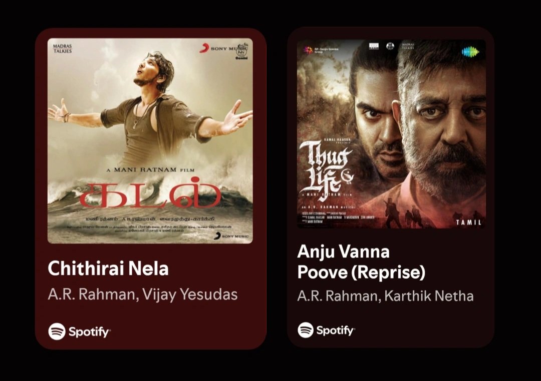 pa__kishore99's tweet photo. #AnjuVannaPoove from #ThugLife hit me hard today.Took me back to the Mani–ARR classics Ore Kaana from Guru,#Chithirainila frm kadal naanVaruven from Raavanan,#Praaptham from CCV. Since Kadal, Chithirai Nela was unbeaten for me. But this one? It brought that same magic back https://t.co/a5WbrtiTQs