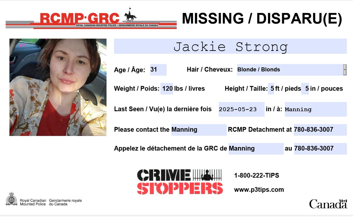 #Missing: Jackie Strong, 31, #Manning.