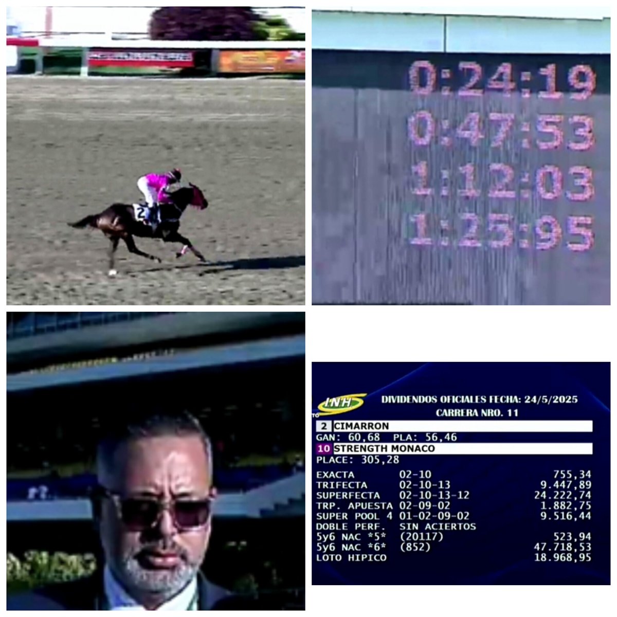 En la del cierre y los acumulados el tráiner Eliecer Gómez  celebró a lo grande su cumpleaños con la victoria de Cimarrón con el Yankee en los estribos dejando un tiempo de 85' 4 para los 1400. para las sedas del UD7 ,la gente de Caricuao celebrando.