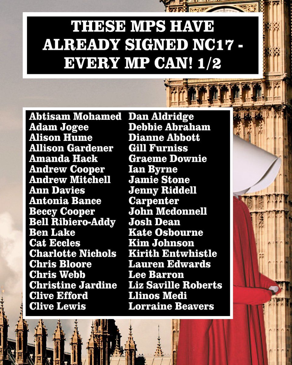 their human right to access a safe and legal abortion. NOTHING else will. 

See who has signed so far in this list and share- we only have a few weeks to win this vital fight for our freedoms whoever may come to power in parliament.2/3
