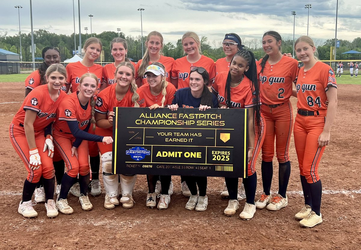 Top Gun National 18U (@tga_turner) on Twitter photo These kids flat out competed today! Battled, running through the bracket 3-0, to secure their berth to the <a href="/thealliancefp/">The Alliance Fastpitch</a> National Championships!
6-4 Win over Lady Dukes
6-4 Win over Mojo
6-5 Win in ITB over Fury Platinum
1st goal of the trip complete by securing the berth. These kids flat out competed today! Battled, running through the bracket 3-0, to secure their berth to the <a href="/thealliancefp/">The Alliance Fastpitch</a> National Championships!
6-4 Win over Lady Dukes
6-4 Win over Mojo
6-5 Win in ITB over Fury Platinum
1st goal of the trip complete by securing the berth.