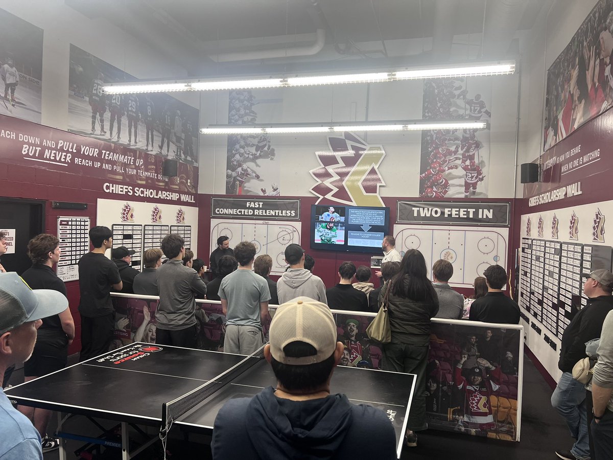 Packed house for the <a href="/BCHockeyLeague/">BCHL</a> presentation during our <a href="/Chiefs_Hockey/">Chilliwack Chiefs</a> ID camp. <a href="/BRihela/">Brad Rihela</a> &amp; Jordan Kawaguchi with a lot of great information